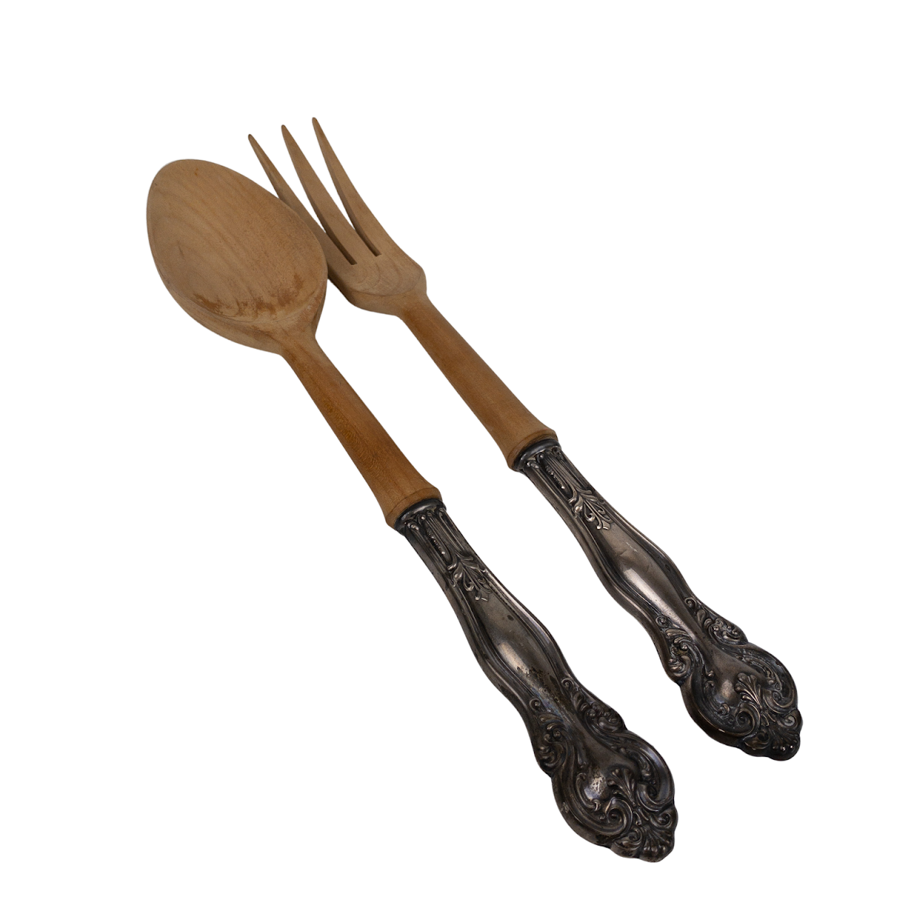 Sterling Silver & Wood Salad Servers