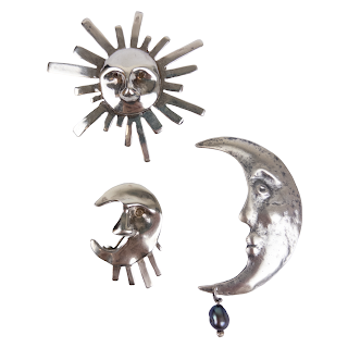 Sterling Silver Lot of Three Celestial Brooches