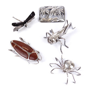 Sterling Silver Lot of Five Insect and Insect Life Brooches