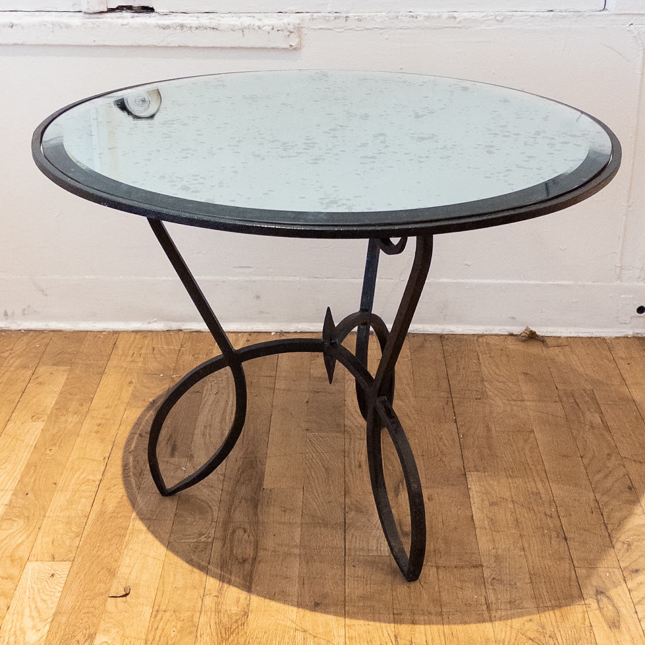 Wrought Iron and Mirrored Glass Occasional Table