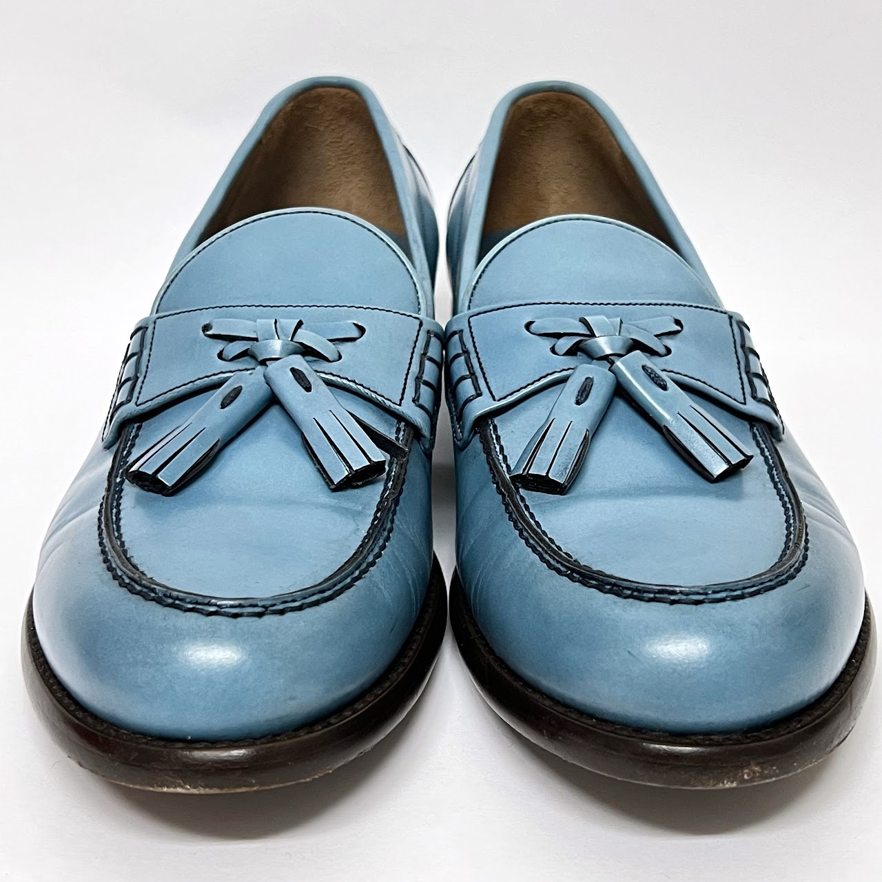 Salvatore Ferragamo Sky Blue Leather Tassel Loafers
