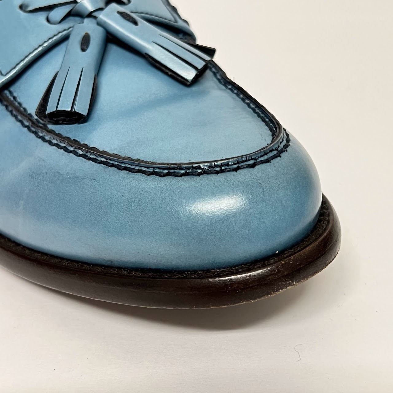 Salvatore Ferragamo Sky Blue Leather Tassel Loafers