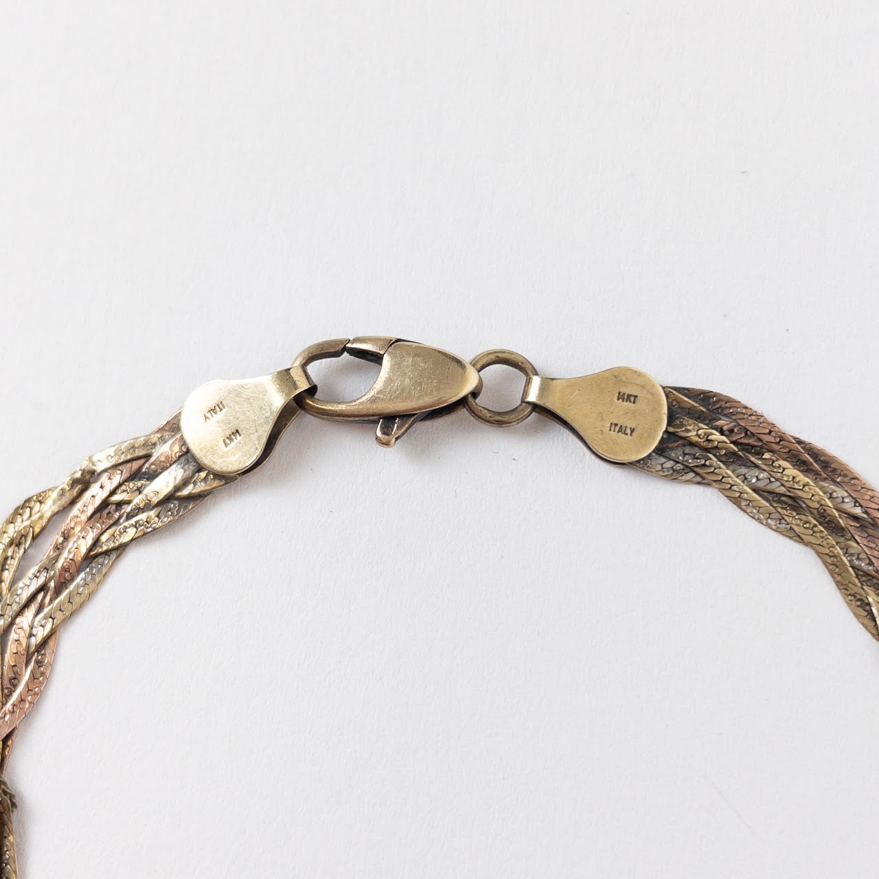 14K Tri-Color Gold Double Heart Bracelet
