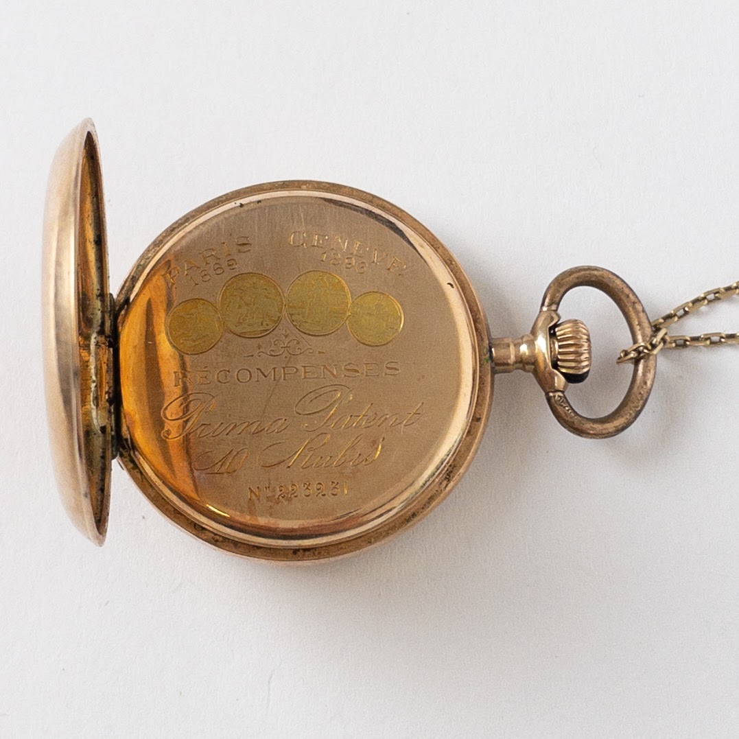 14K Gold & Diamond Painted Pocket Watch Necklace