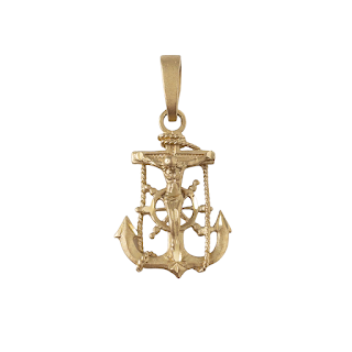 14K Gold Anchor Crucifix Pendant