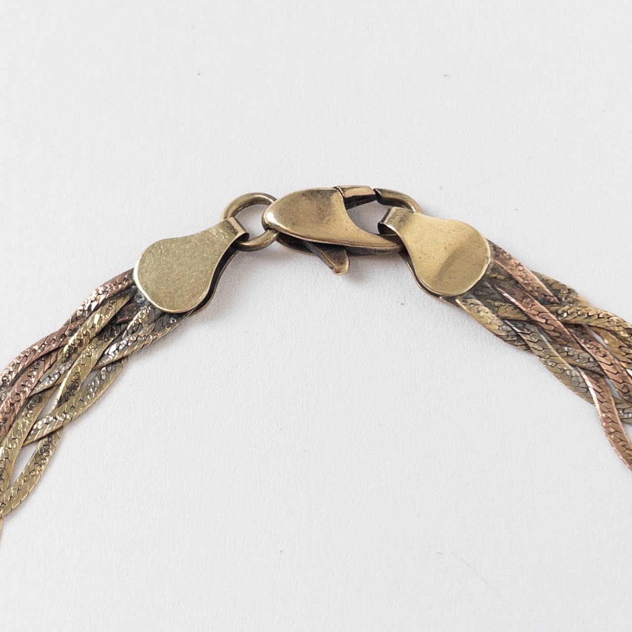 14K Tri-Color Gold Double Heart Bracelet