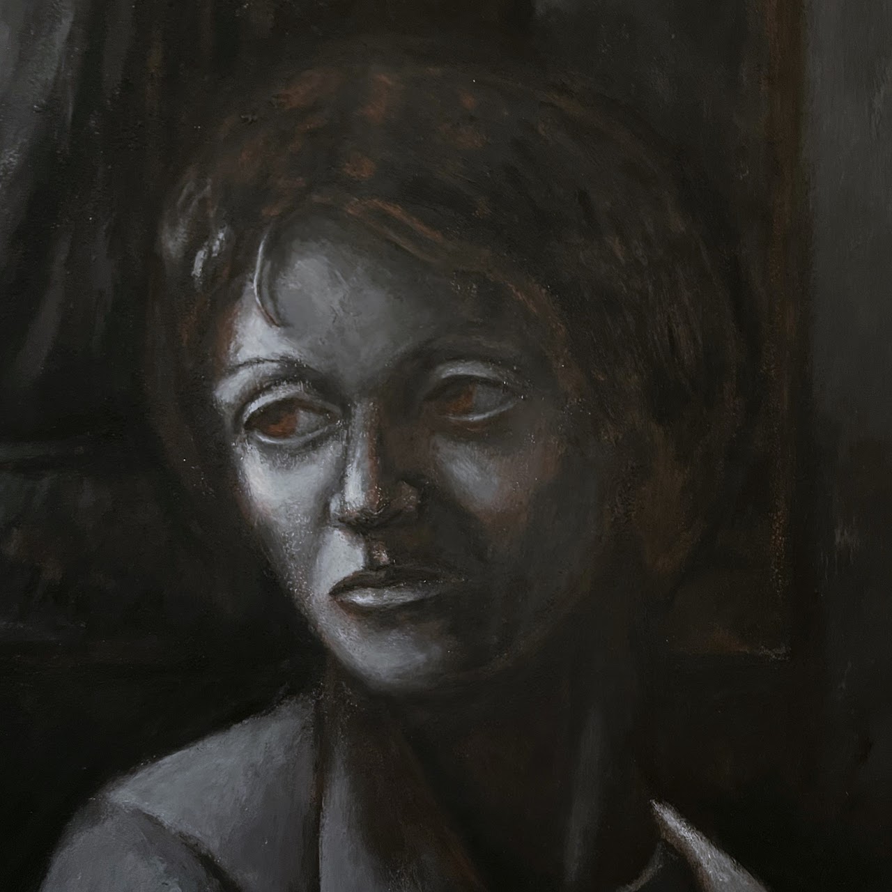 Monochromatic Post-Modernist Signed Oil Portrait Painting