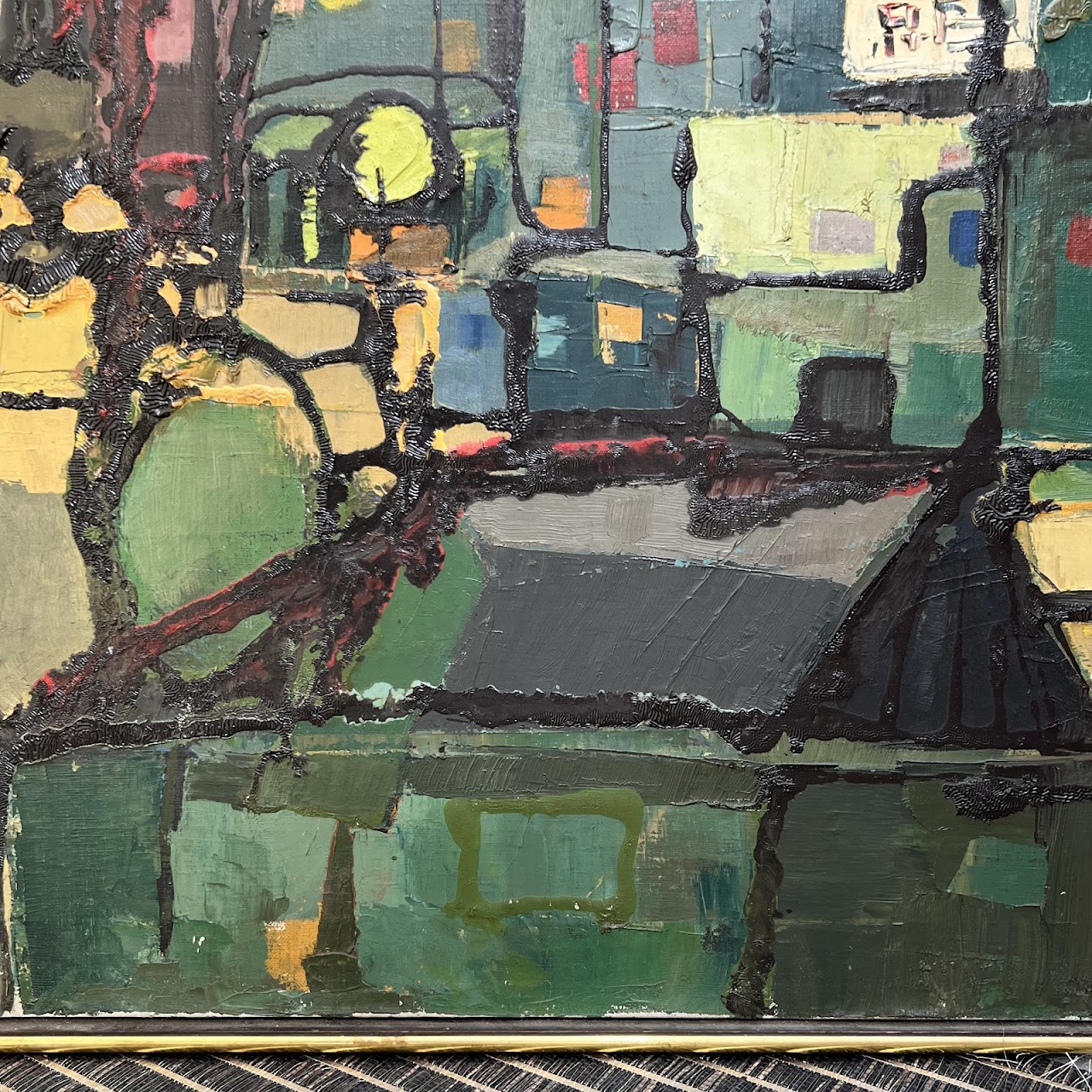 Anton Weiss Mid-Century Modernist Signed Cityscape Oil Painting