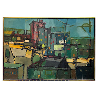 Anton Weiss Mid-Century Modernist Signed Cityscape Oil Painting
