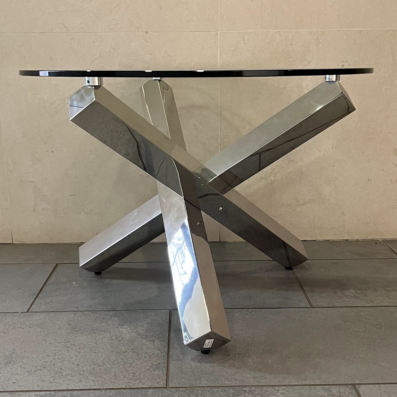 Geometric Contemporary Metal and Glass Small Cocktail Table