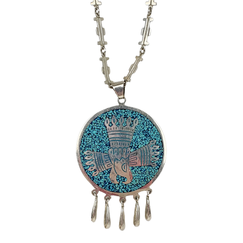 Sterling Silver & Turquoise Eagle Pendant Necklace