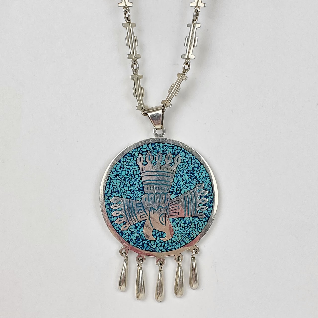 Sterling Silver & Turquoise Eagle Pendant Necklace