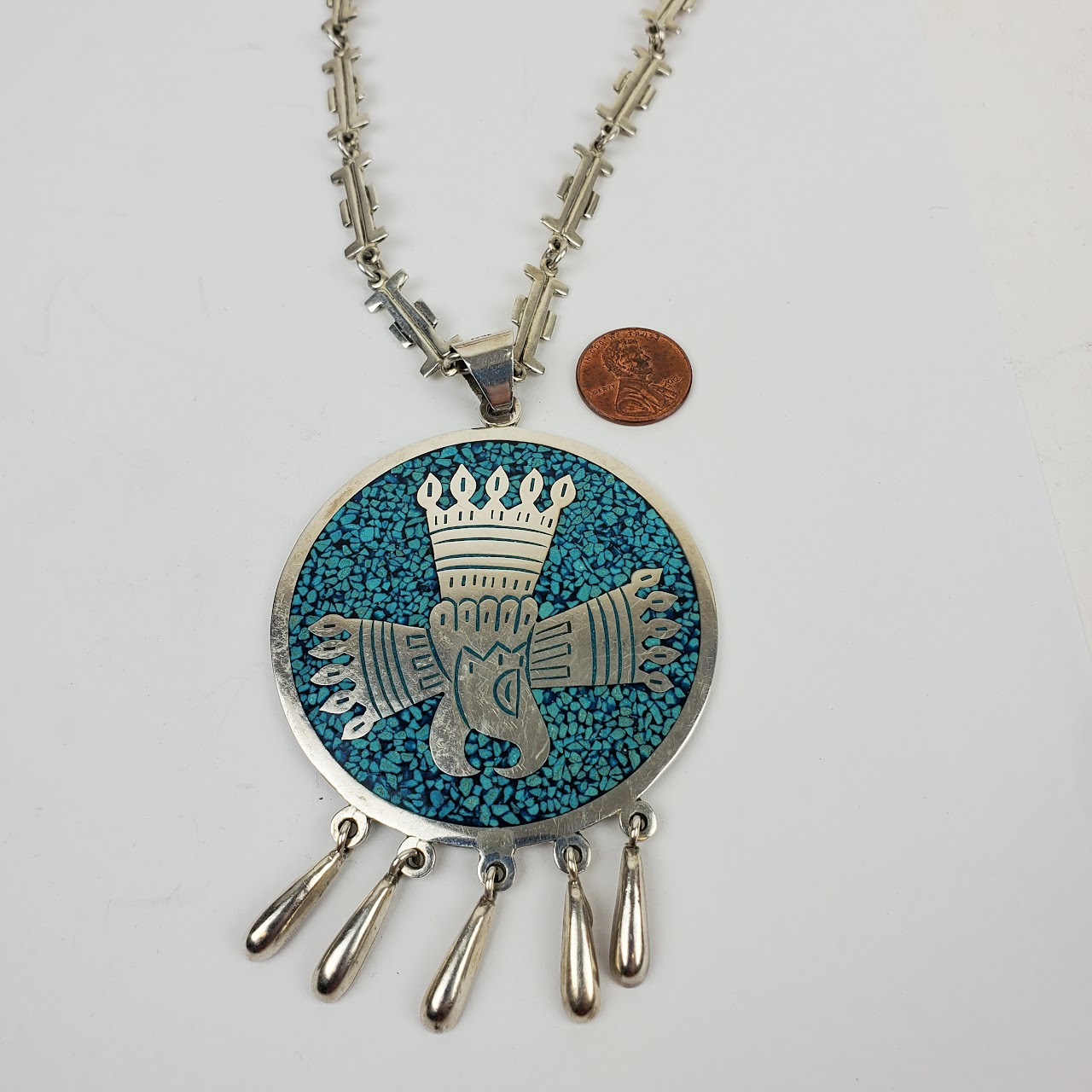 Sterling Silver & Turquoise Eagle Pendant Necklace