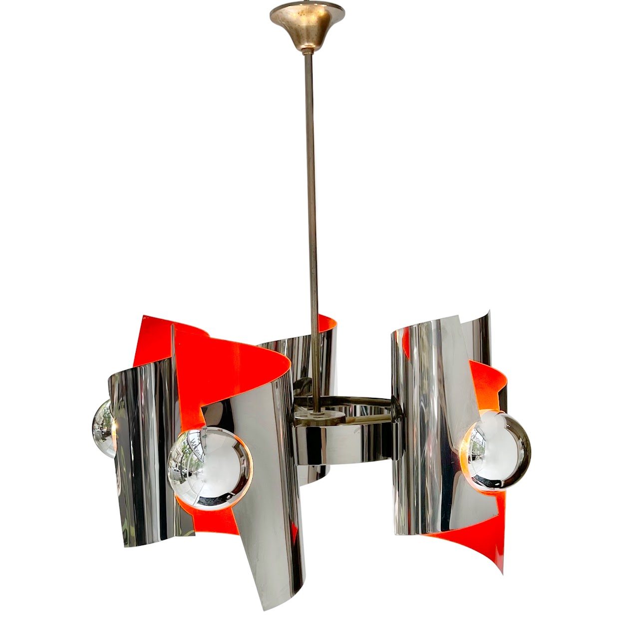 Mid-Century Modernist Chrome & Enamel Five-Arm Pendant Light