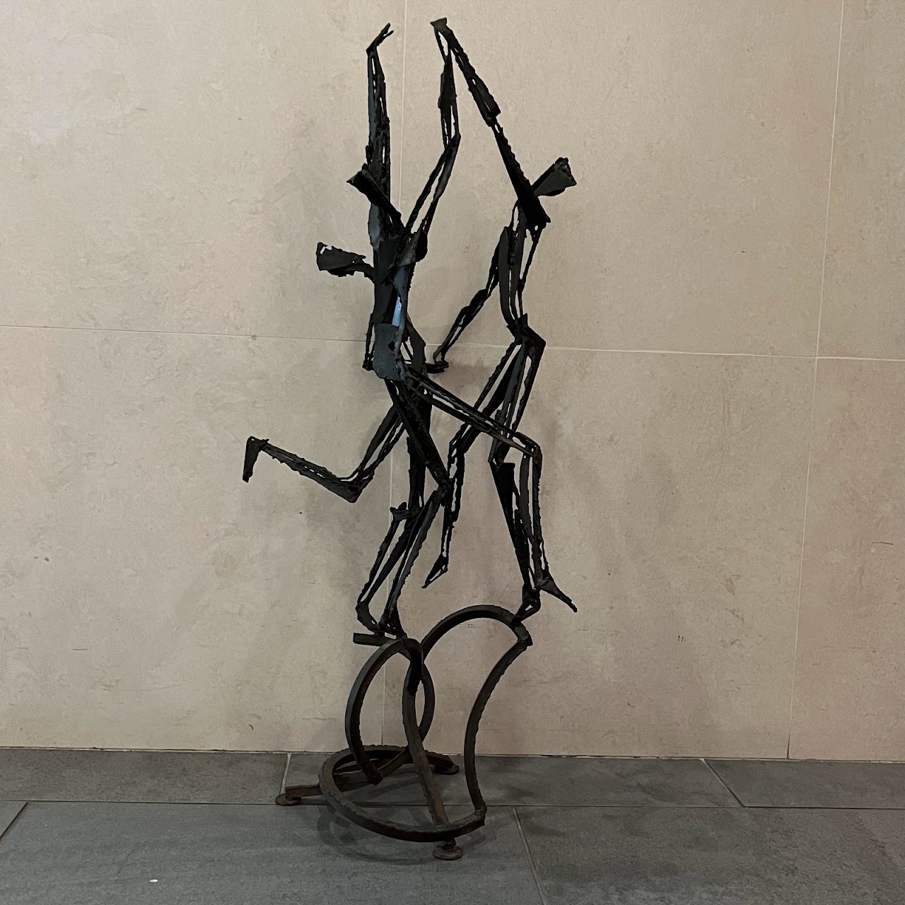 Brutalist Iron Three Figures Sculpture