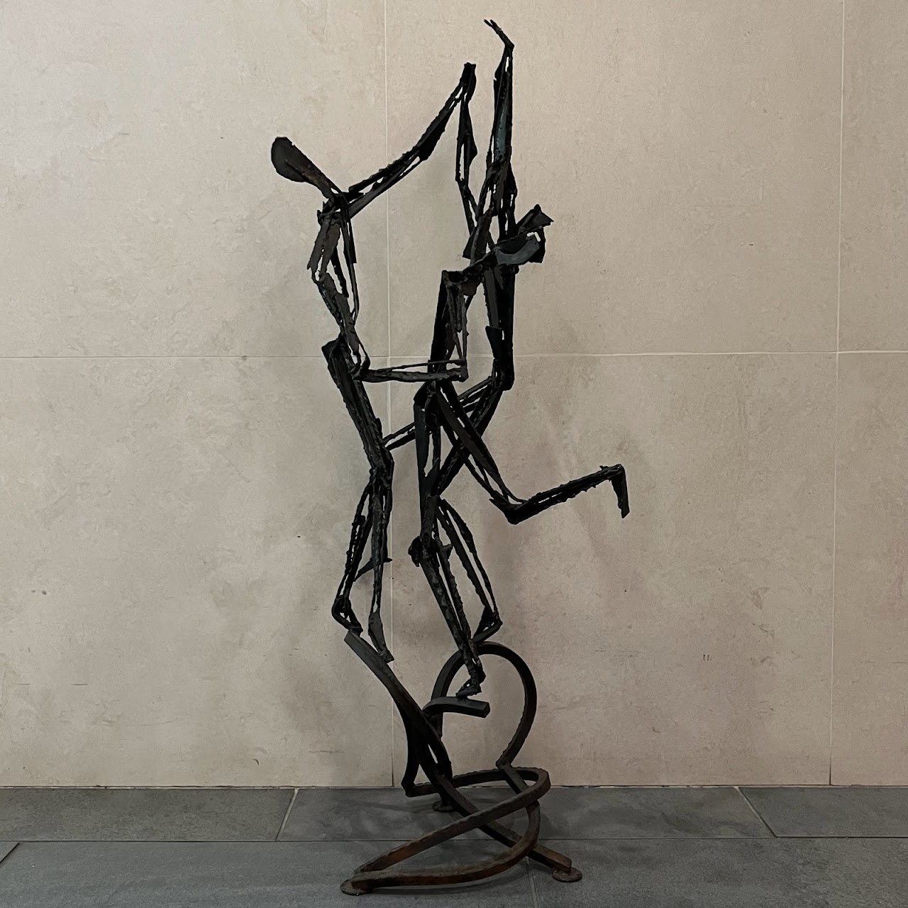 Brutalist Iron Three Figures Sculpture