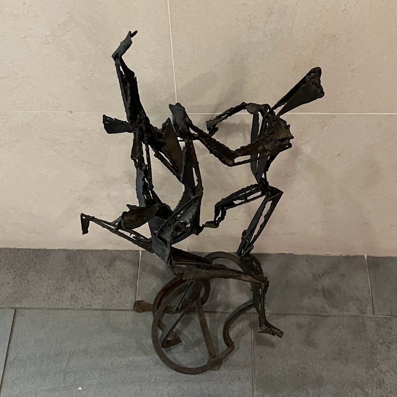 Brutalist Iron Three Figures Sculpture