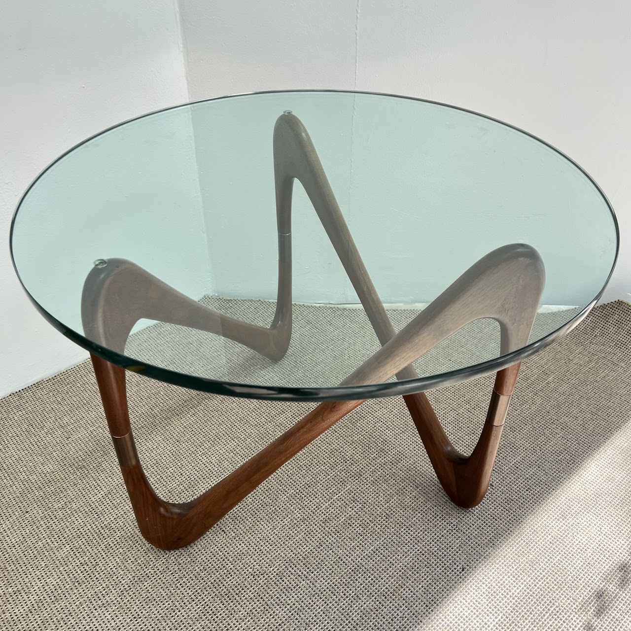 Walnut & Plate Glass Modernist Style Accent Table