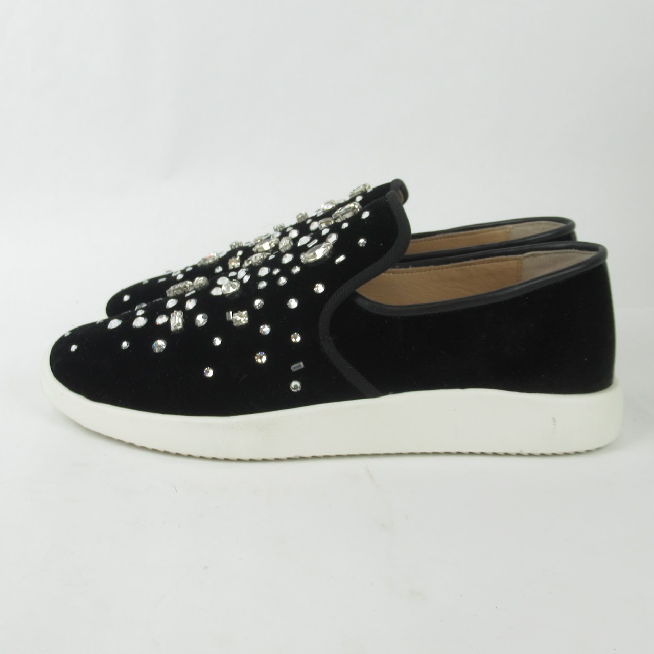 Giuseppe Zanotti Velvet & Rhinestone Studded Slip-On Sneakers