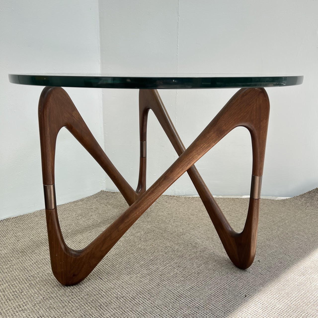 Walnut & Plate Glass Modernist Style Accent Table