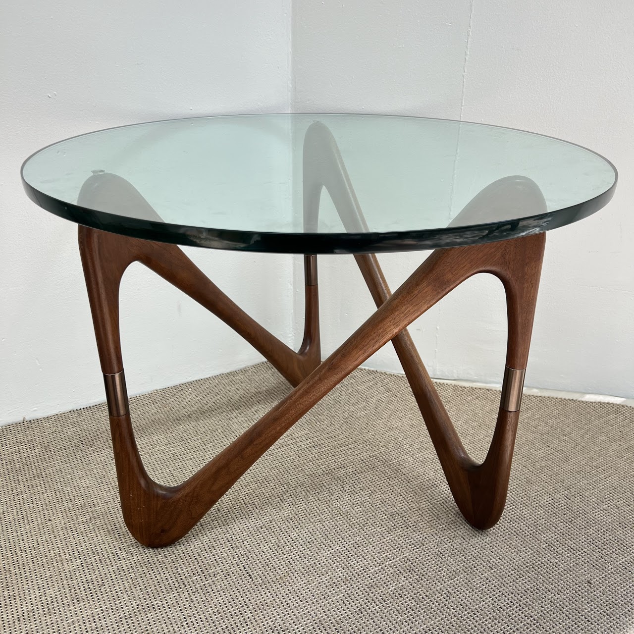 Walnut & Plate Glass Modernist Style Accent Table