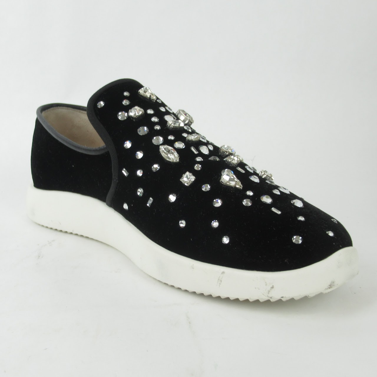 Giuseppe Zanotti Velvet & Rhinestone Studded Slip-On Sneakers