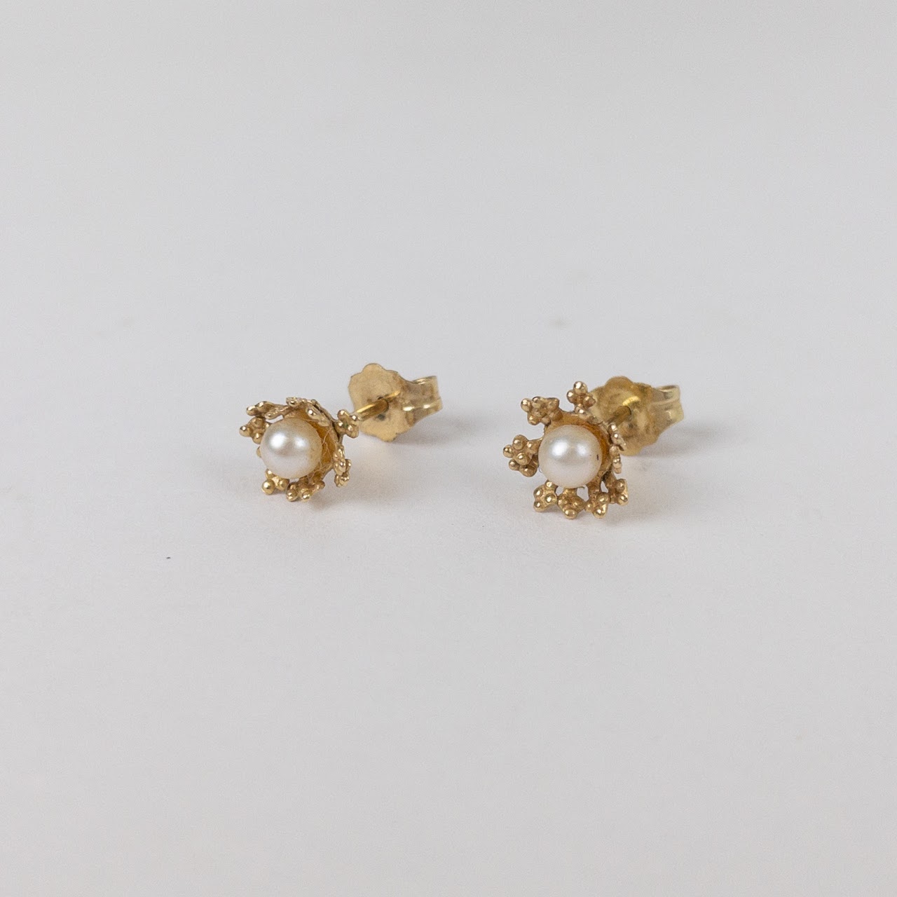 14K Gold & Pearl Flower Earrings