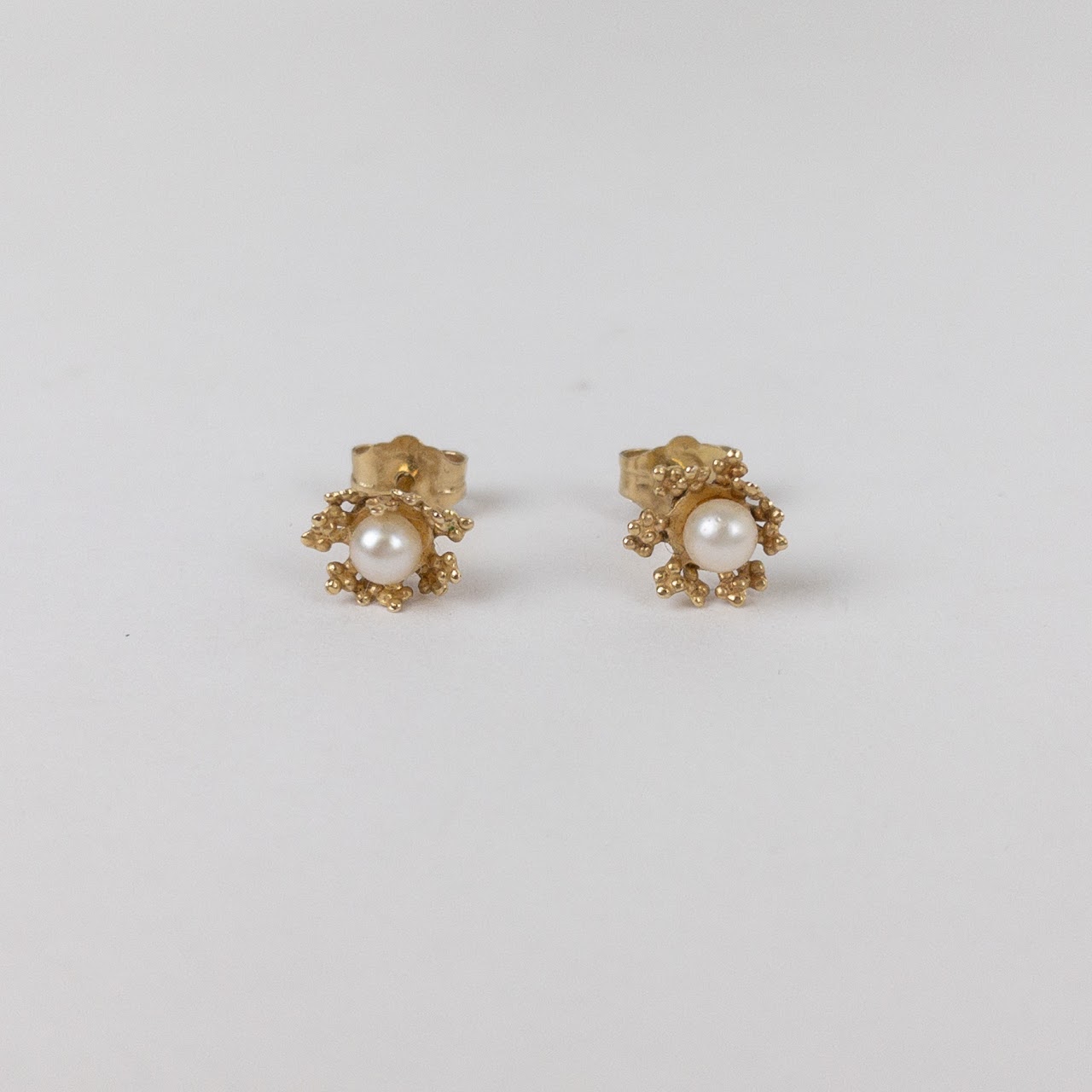 14K Gold & Pearl Flower Earrings