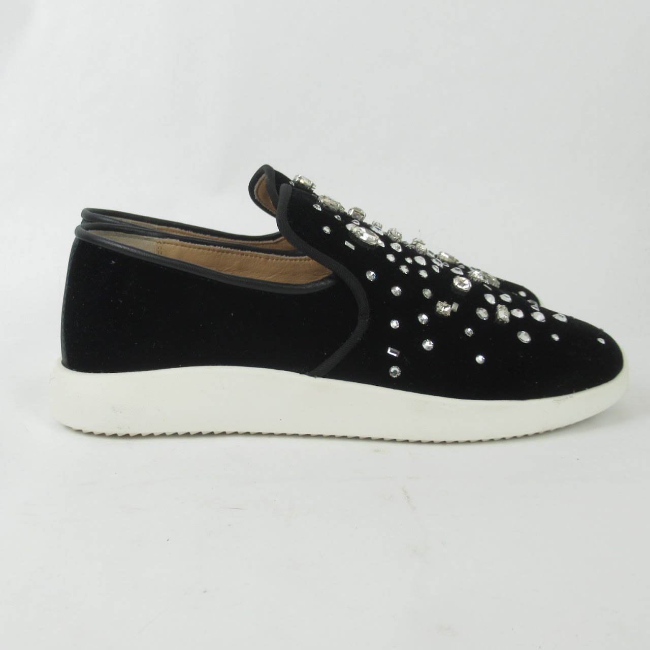 Giuseppe Zanotti Velvet & Rhinestone Studded Slip-On Sneakers