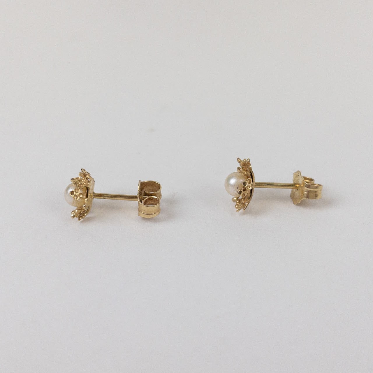 14K Gold & Pearl Flower Earrings