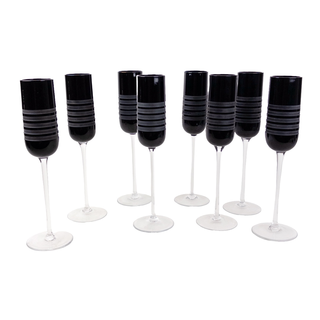 Salviati Etched Blown Glass Champagne Flute Set