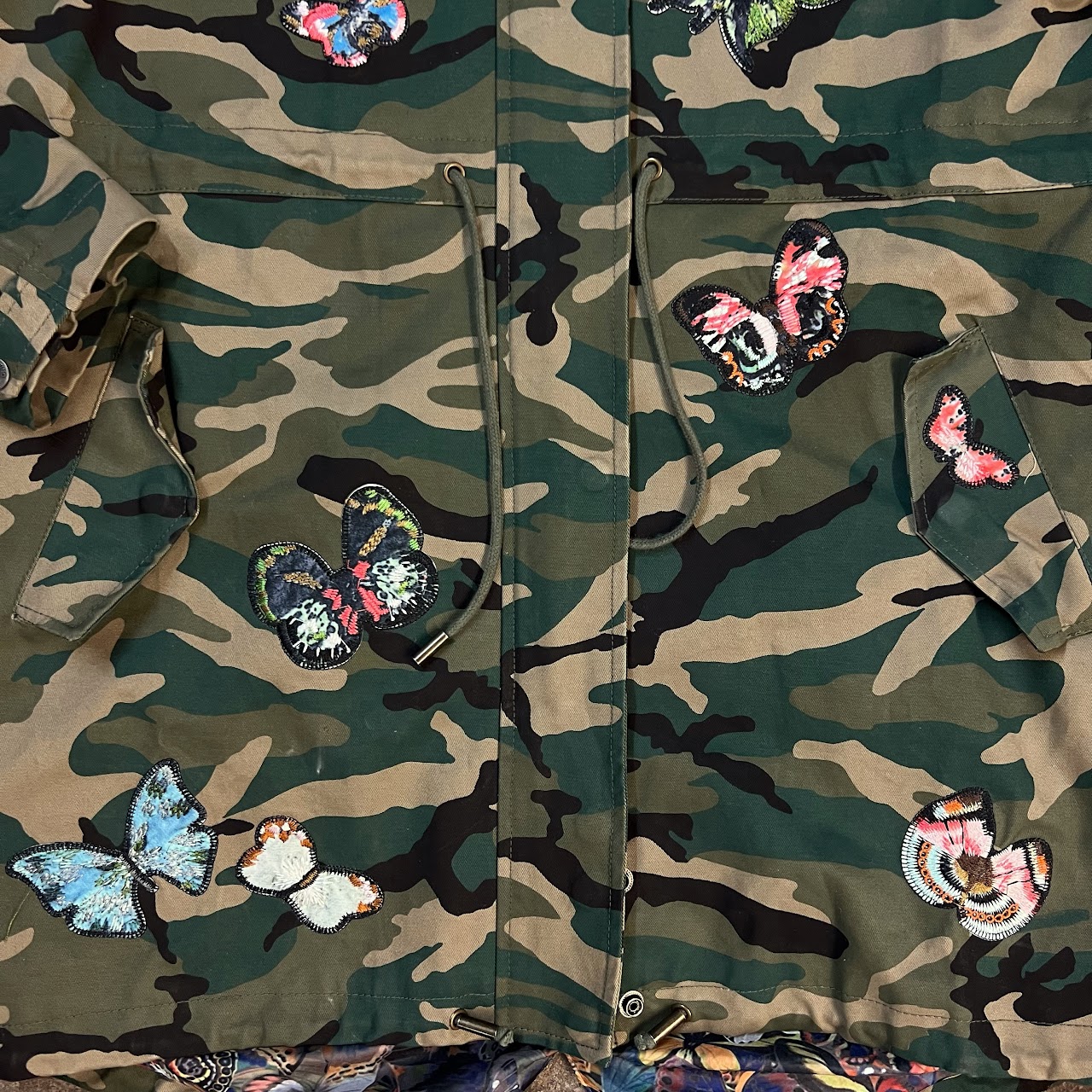 Valentino Butterfly Embroidered Camouflage Parka Jacket