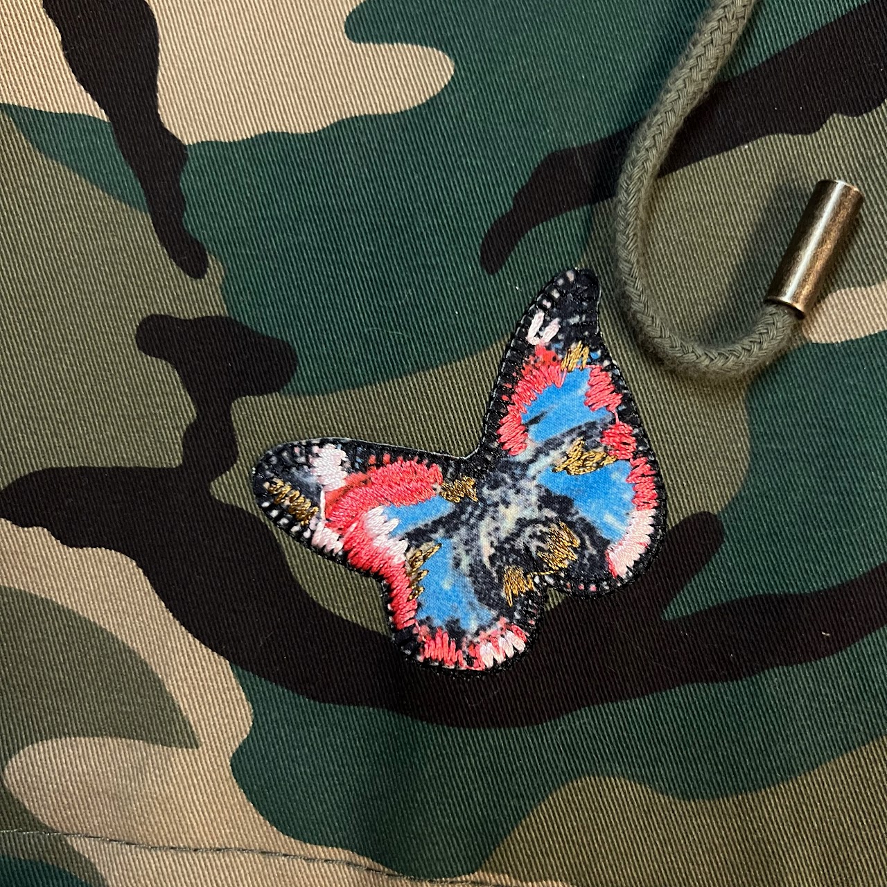 Valentino Butterfly Embroidered Camouflage Parka Jacket