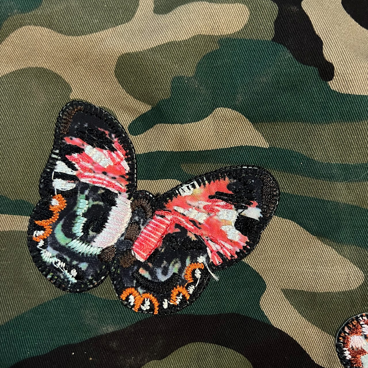 Valentino Butterfly Embroidered Camouflage Parka Jacket