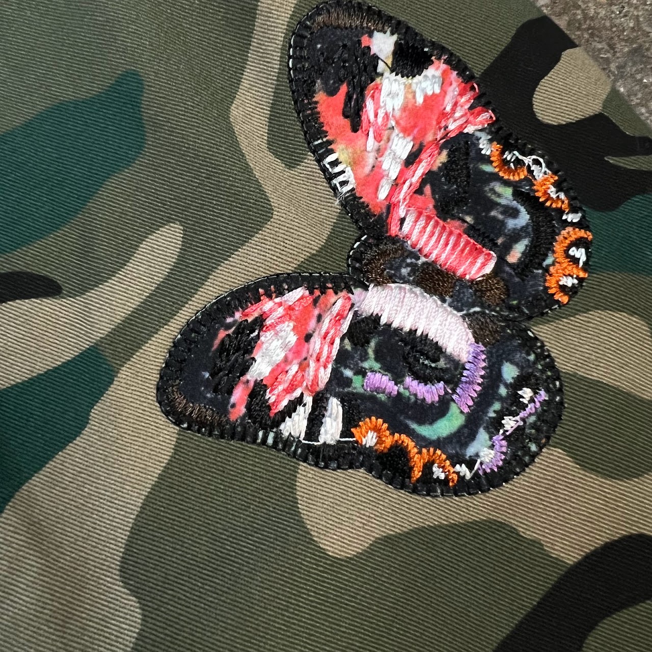 Valentino Butterfly Embroidered Camouflage Parka Jacket