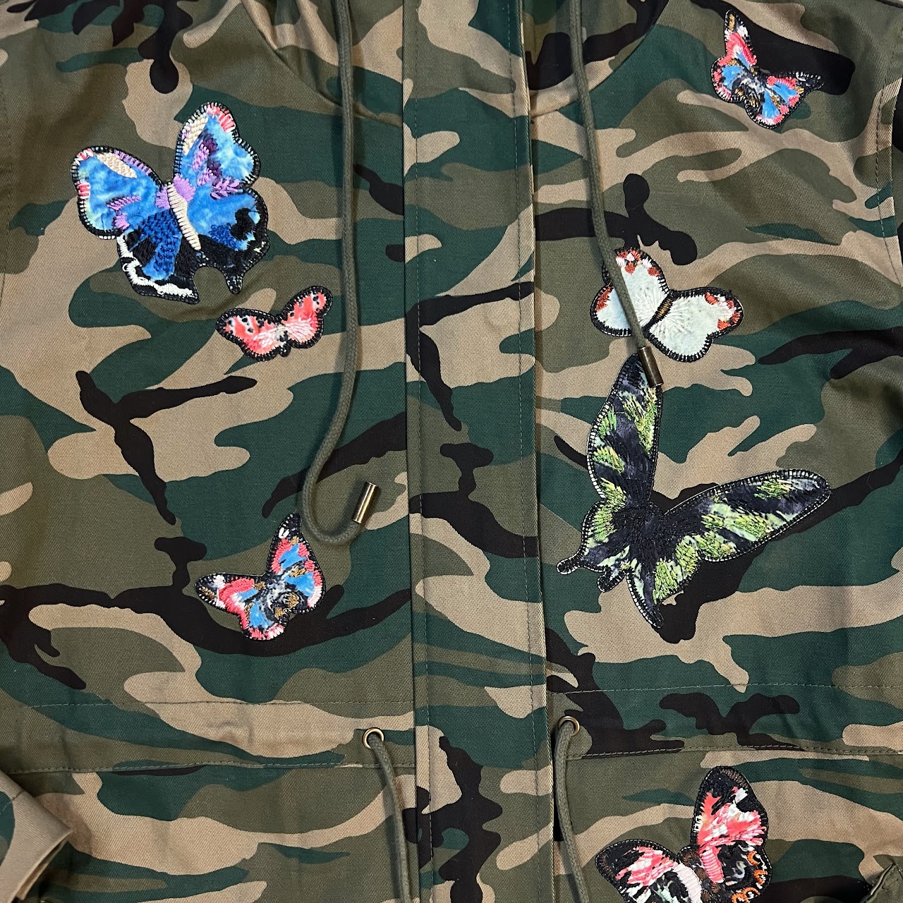 Valentino Butterfly Embroidered Camouflage Parka Jacket