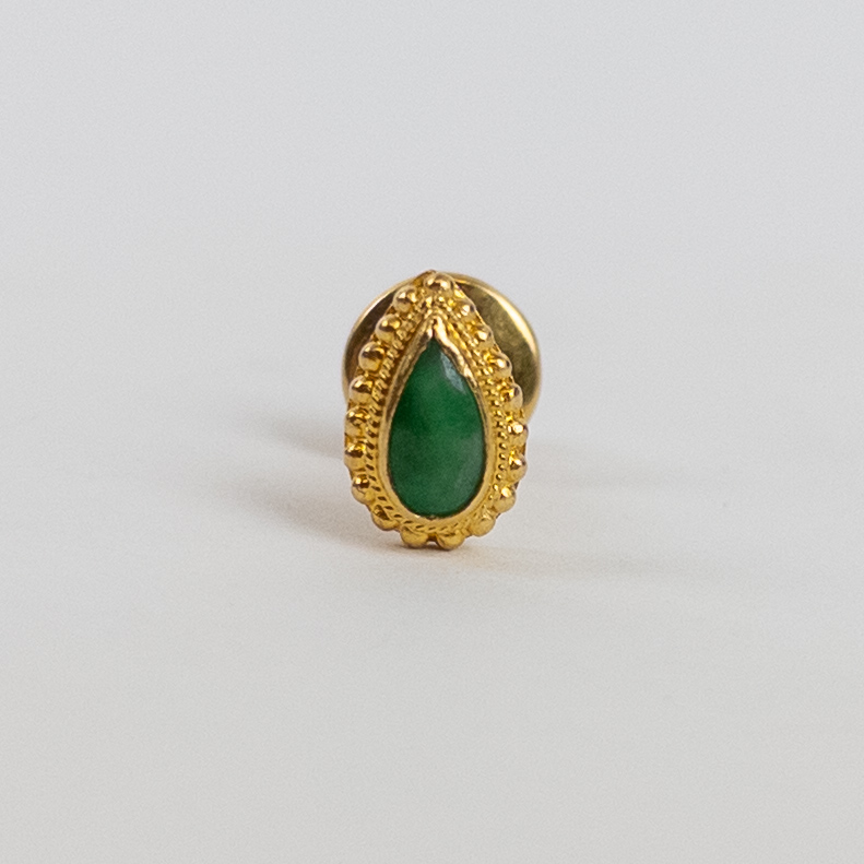 18K Gold & Jade Teardrop Stud Earrings