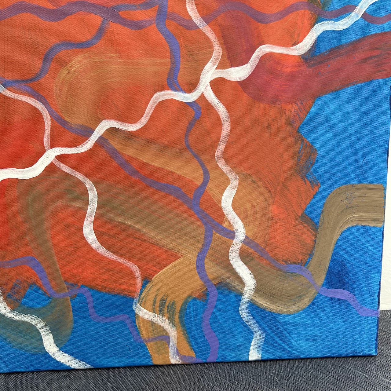 Joei 'Ember Waves' Signed Contemporary Abstract Acrylic Painting