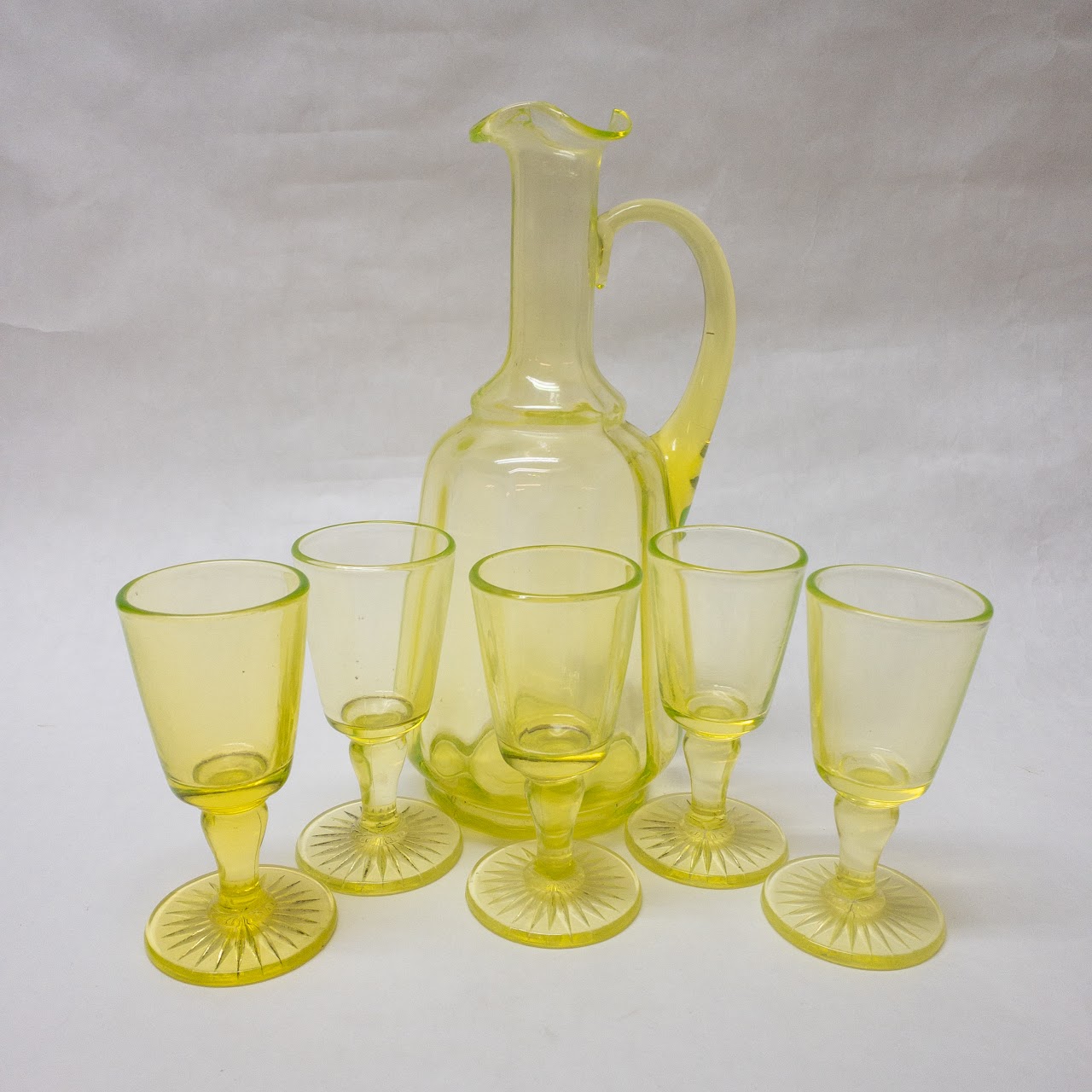 Vintage Vaseline Uranium Glass Cordial Set