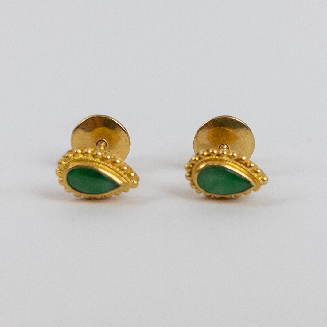 18K Gold & Jade Teardrop Stud Earrings