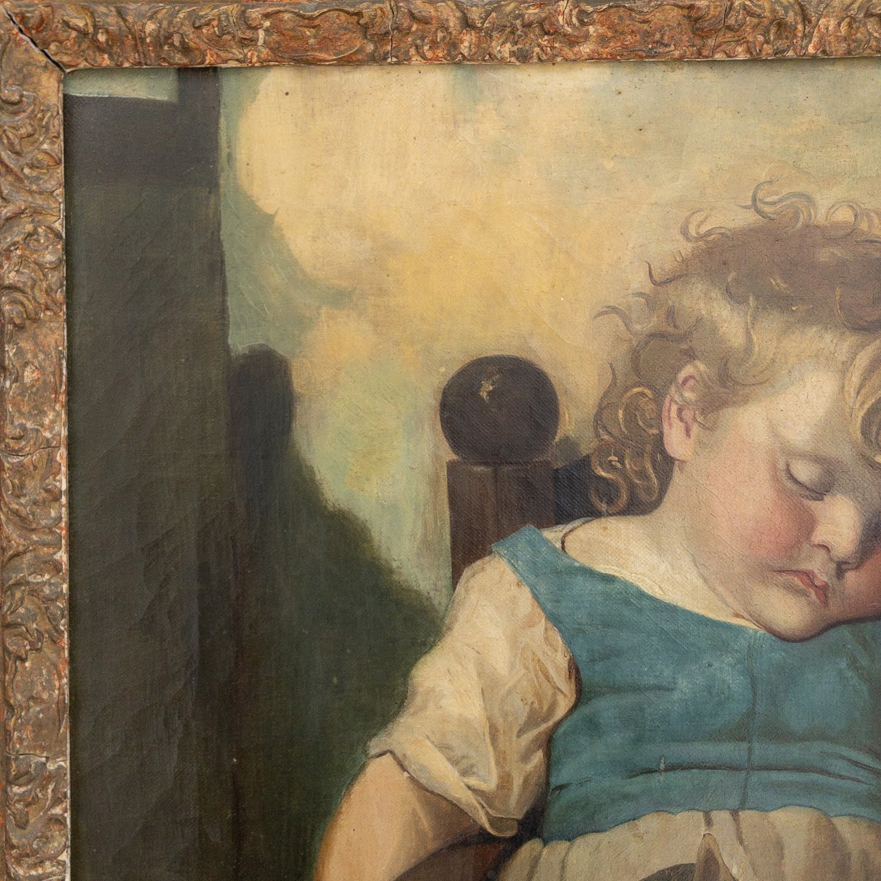 A. Hendriks 'Tired Out' Signed Antique Oil Painting