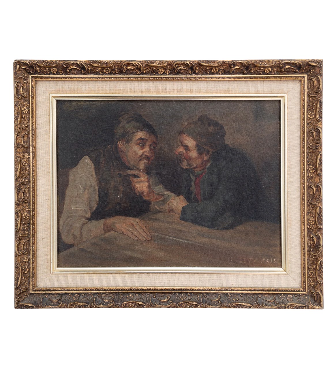 Conversation Portrait Signed Oil Painting