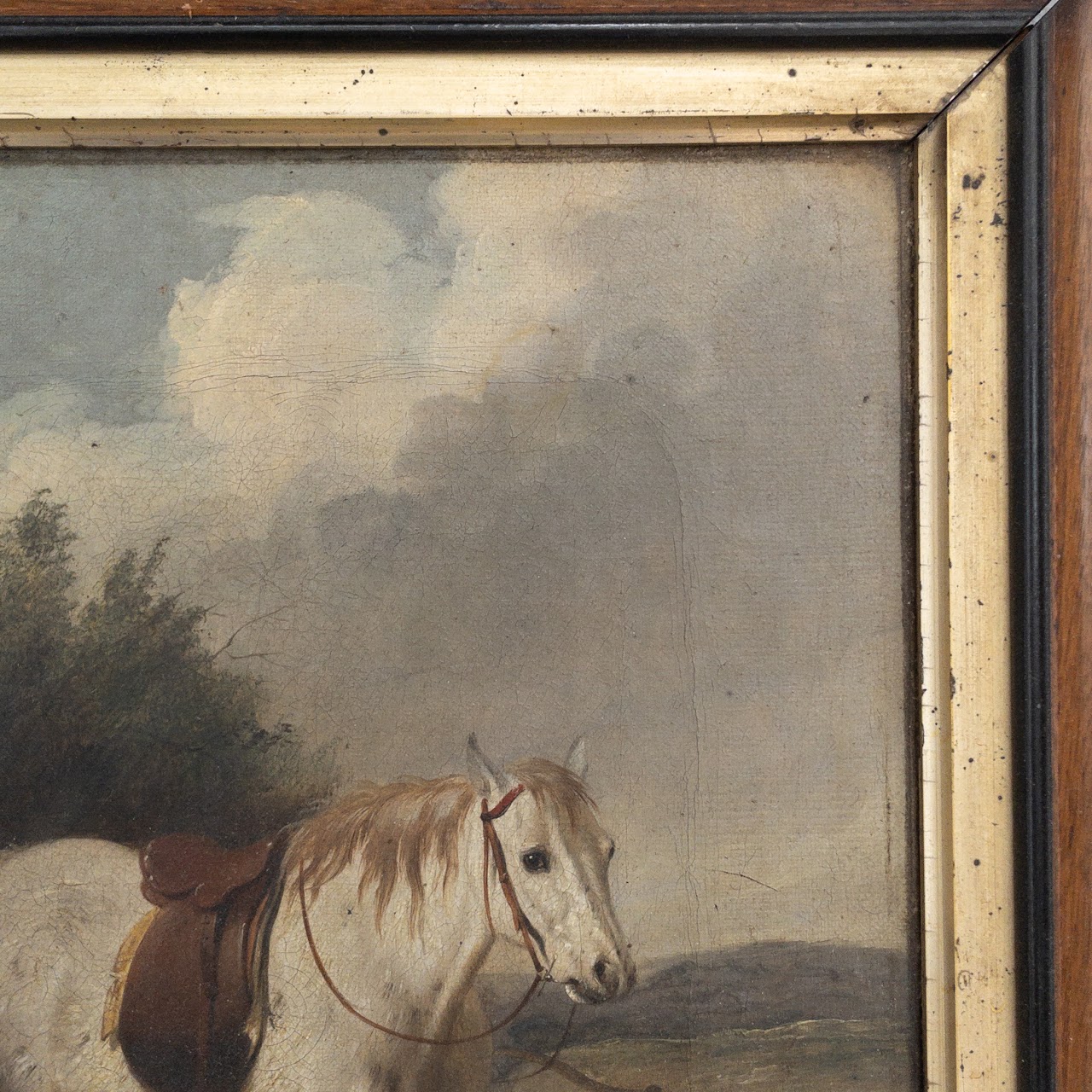 Horse & Hounds Antique Hunt Scene Oil Painting