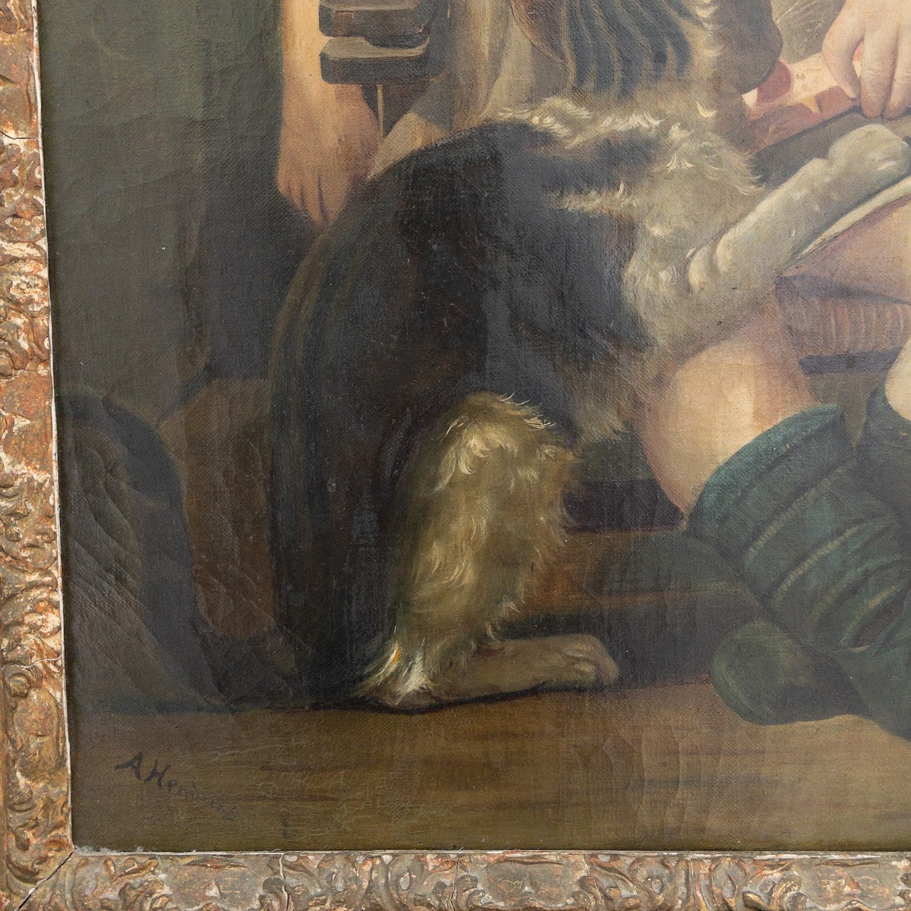 A. Hendriks 'Tired Out' Signed Antique Oil Painting