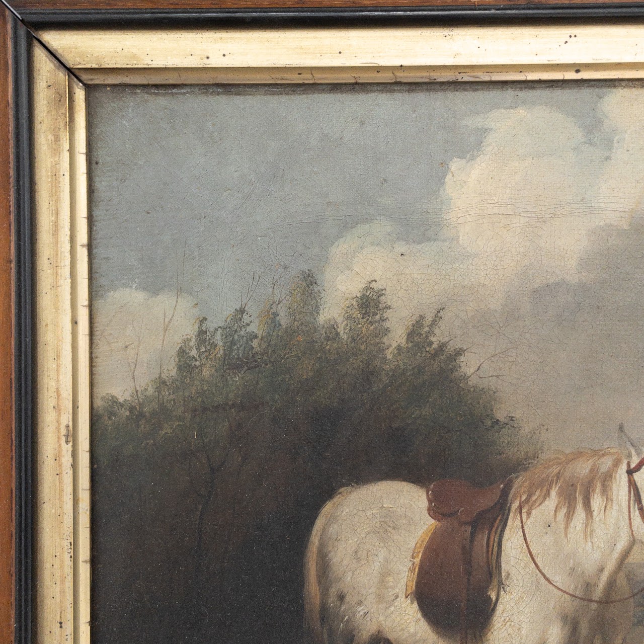 Horse & Hounds Antique Hunt Scene Oil Painting