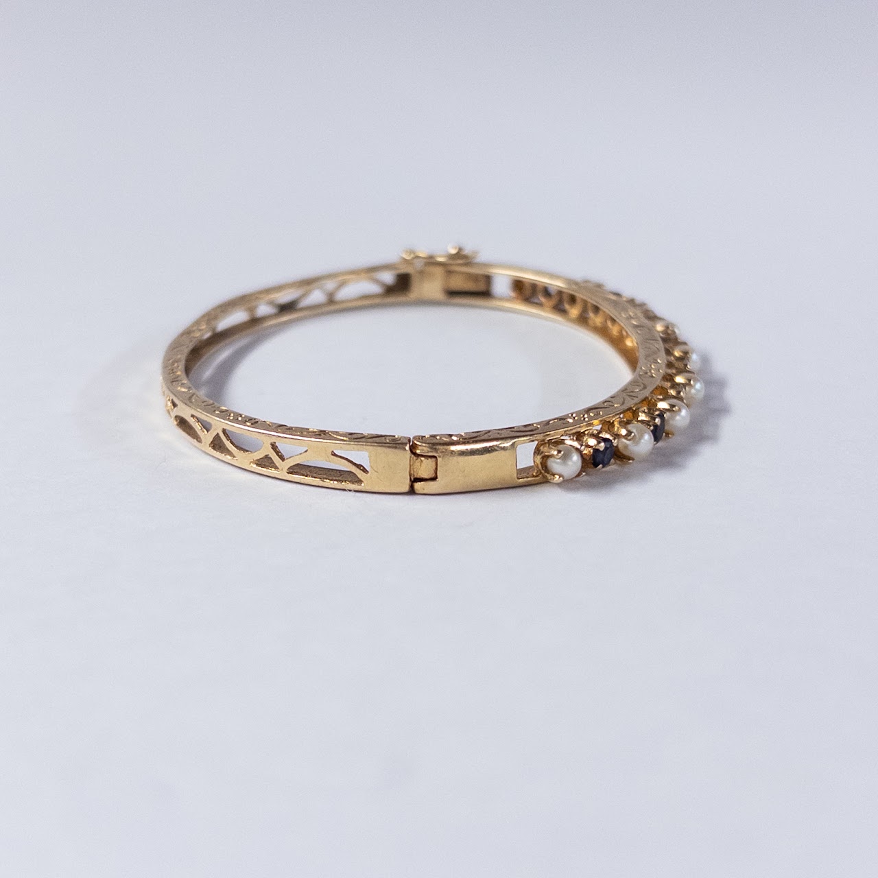 14K Gold, Diamond, Sapphire, and Pearl Bracelet