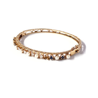 14K Gold, Diamond, Sapphire, and Pearl Bracelet