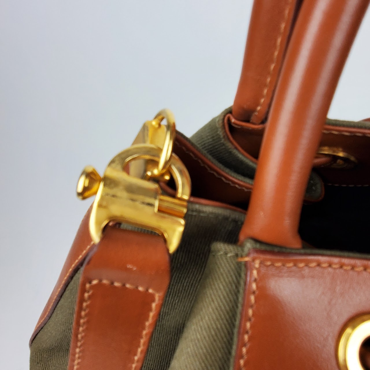 Mark Cross Leather-Lined Twill Bucket Bag