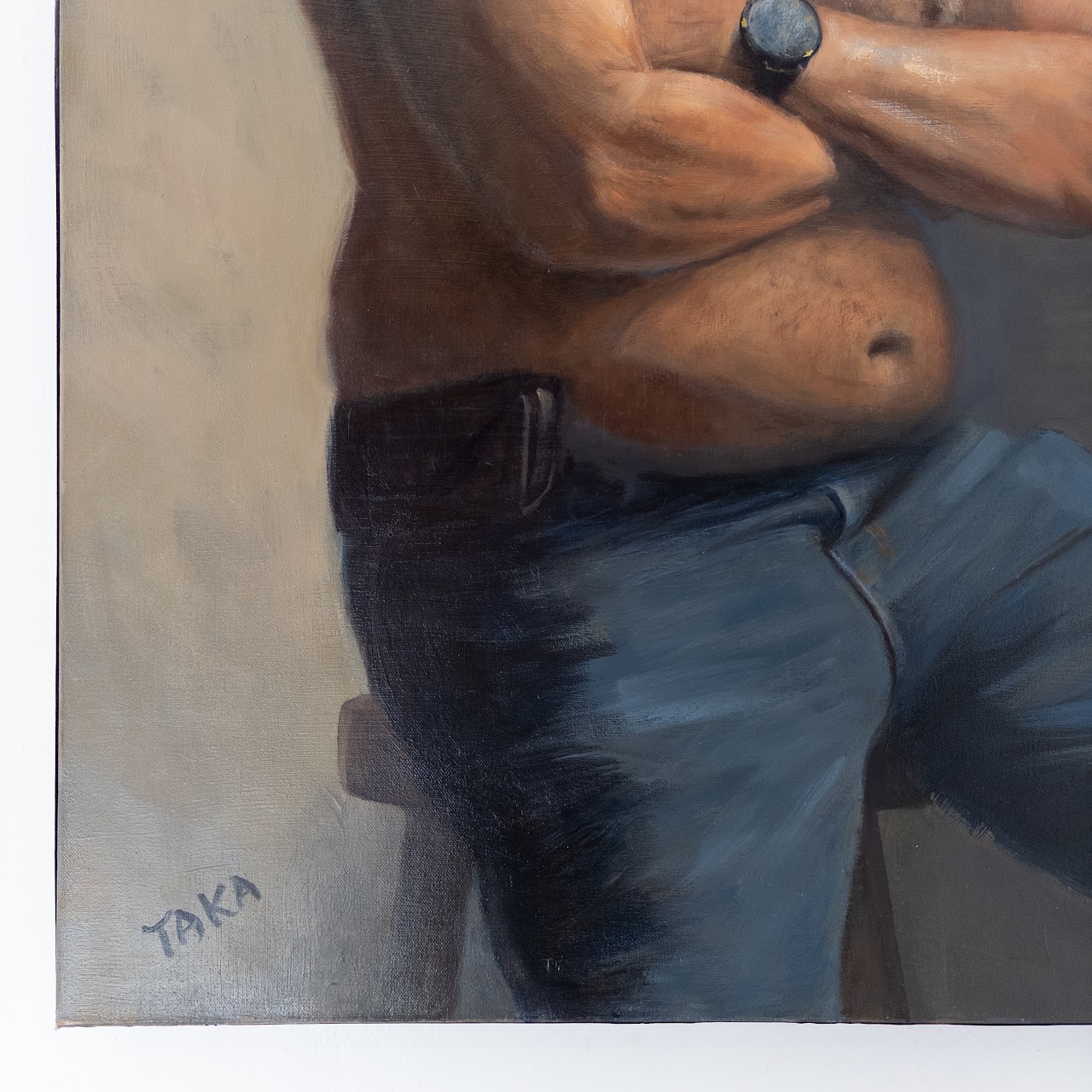 Takako Yoneyama Signed Man in Jeans Oil Painting