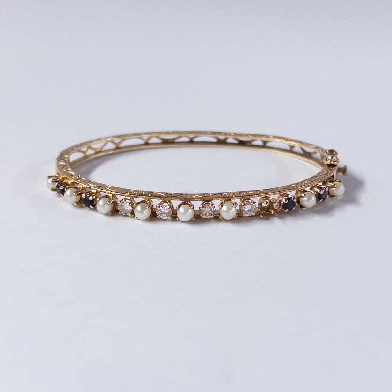 14K Gold, Diamond, Sapphire, and Pearl Bracelet